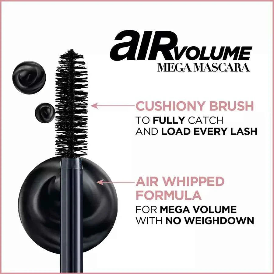 L'Oréal Paris Air Volume Mega Mascara Waterproof, Lightweight Blackest Black